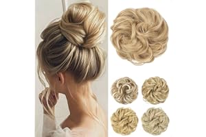JJstar Chignon Postiche Cheveux Grande Postiches Bouclés Ondulés Chouchou Cheveux Naturel Faux Chignon Elastique pour Femmes Fille (Blond Clair Miel)