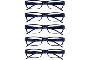 OPULIZE The Reading Glasses Company ACE Lunettes de Lecture Lot de 5 - Monture Étroite - Charnières à Ressorts - Bleu Foncé - Hommes Femmes - RRRRR32-3 - +1.00
