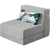 ANONER 4 in 1 Folding Sofa Bed, Light Grey | High density foam one piece, removable washable cover, Velcro fastening, cushion