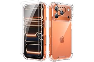 ORETECH para Funda iPhone 17 Pro MAX, con [2X Protector de Pantalla][1X Cámara Protector de Pantalla] Antigolpes Antichoque Anti-Arañazos Transparente Carcasa para iPhone 17 Pro MAX Case, Clara