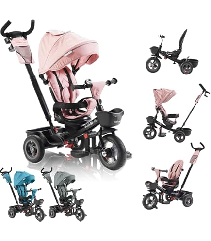 Kidiz KIDIZ® Driewieler 5-in-1 Kinderdriewieler Met Duwstang Stuursysteem Stang Vanaf 1 Jaar Vooruit En Achteruit Jogger Mand Tas Bekerhouder Zonnedak Rubberen Wielen Buggy Fiets Baby Inklapbaar Grijs