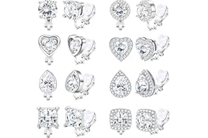 JeryWe 6-8 Paia Clip On Orecchini Cubic Zirconia per Le Donna Ragazze Non Trafitto Clip Brillo Halo Pendientes Clip su Orecchini Set Moda Gioielli Regalo