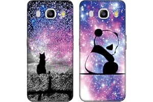 DiaryTown 2 Pack für Samsung J7 2016 Hülle, Ultra Dünn Silikon Bumper Schutzhülle Stoßfest mit Muster Motiv Schwarz Handyhüllen Weich TPU Cover für Galaxy J710 - Sternenhimmel Katze & Panda