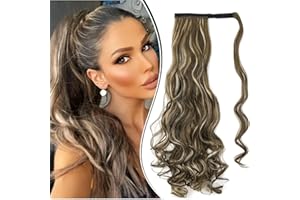 Dcbaboo Cola de Caballo Rizado 60cm Coleta Postiza Pelo Natural Sintético Extensiones de Clip de Pelo Ondulado Largo Ponytail Extensiones de Cabello Coleta Postiza para Mujeres, Rubio ceniza & sucia
