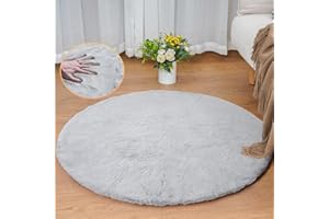 ORINOVA Runder Teppich Grau Flauschig Fellteppich 90 cm Kunstfell Teppich Schlafzimmer Rund Wohnzimmer Waschbar Kurzflor Bettvorleger
