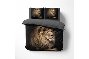 FEBE 3D Bettwäsche Löwe Bettbezug-Set 135x200 + Kissenbezug 80x80 cm Wendebettwäsche 2 Teilig mit Reißveschluss