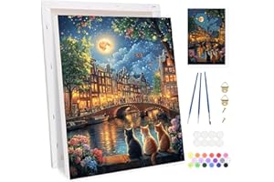 Bowetile Luna e Gatto Cornice Dipingere per Numeri per Adulti, Kit Paesaggio Halloween Lavoretti Creativi per Numeri per Principianti, Kit Pittura Acrilica Numerata Per Decorazione Della Casa20x30cm