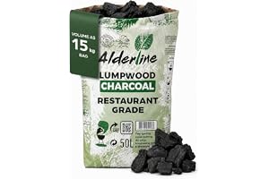 Alderline Lumpwood BBQ Charcoal, Premium Restaurant Grade Barbecue Coal 50L | Natural, smokeless & odourless. Large chunks. R