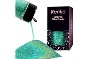 Renfio Holographic Glitzer Powder, 1.75 Oz (50g) glitzer gesicht, 1/128" 0.008" 0.2mm Ultra Fine Glitzerpulver For Garten Deko, Glitzer Basteln, Nail Powder, Body Glitzer Haare - Laser Mint Blau