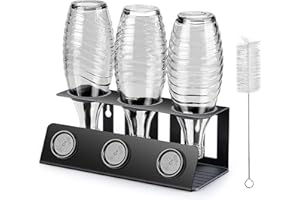 ‎VINLLEY vinlley Flaschenhalter für Sodastream 3er Abtropfhalter mit Herausnehmbare Abtropfwanne und Deckelhalter, Abtropfständer für Sodastream, Crystal und Emil Flaschen, Schwarz.