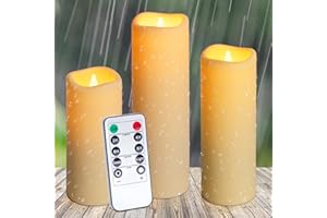 Auralome LED Kerzen Timerfunktion Outdoor - Wasserdicht Timer Fernbedienung Flammenlose Große Kerze Set D5.5 cm Flamme Batterie Elektrische Stumpenkerzen Flackernde Außen Fake Kerzen Weiß Deko 3 Stück