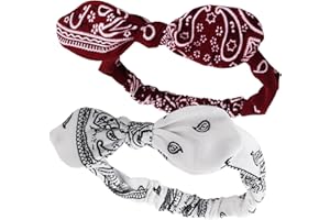 WLLHYF 2 Stück Stirnbänder Haarschleife Bandanas weiche Stirnbänder Headwraps Loc Dicker Knoten Haarband Dehnbar 90er Jahre Vintage Schal Zubehör Perücke Grip Wraps Western Outfit Tuch Mode Frauen