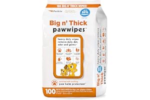 Petkin Big N' Thick Paw Wipes, 100 Orange Scented Wipes - Heavy Duty Pet Paw Wipes Remove Daily Dirt & Odors - Enriched with Soothing Paw Balm - Easy to Use Pet Wipes for Dogs, Cats, Puppies & Kittens