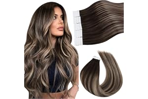 Ugeat Adhesivo Extensiones de Pelo 20 Pulgadas Tape Hair Extensions Remy 50g 20pcs Extensiones Adhesivas Cabello Natural Balayage y Rubio #4/18/4