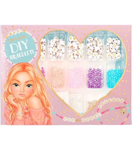 Juego De Cuentas Princess Mimi Para Hacer Pulseras DIY – 110 Perlas, 8 Acabados, Lazos Y Cinta Elástica En Caja Corazón