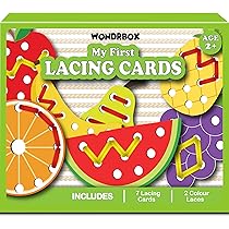 Buy WONDRBOX Montessori Fruit Lacing Cards Activity Educational