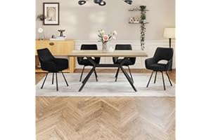 WAFTING Esstisch mit 4 stühlen,esstisch Holz 140x80x76 mit Heller Platte,Esszimmerstuhl Drehbar 360°mit Armlehne,tischset Für Küche, Wohnzimmer & Esszimmer,Moderner Polsterstuhl Schwarz