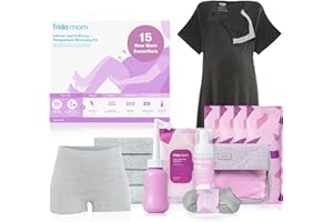 Frida Mom Labour, Delivery, & Postpartum Kit, Baby Shower Gifts, Socks, Peri Bottle, Nursing Gown, Disposable Underwear, Ice Maxi Pads, Pad Liners, Perineal Foam, Toiletry Bag (15pc Gift Set)