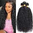 12A Kinky Curly Human Hair Bundles 16 18 20 Inch 100% Unprocessed Remy Curly Bundles Human Hair Soft And Thick Can Be Dyed Curly Wave 3 Bundles Natural Black Color Total 300g