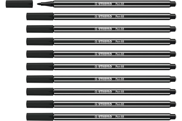 STABILO Feutre dessin Pen 68 - Lot x 10 feutres de coloriage pointe moyenne - Noir (68/46)
