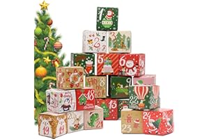 Mamiddle Calendrier de l'avent 2025 24 caisses, pochettes cadeaux pour calendrier de l'avent 7 x 7 x 7 cm pour Cadeau Noël Biscuits Chocolat Bonbons Jouets (Boîte)