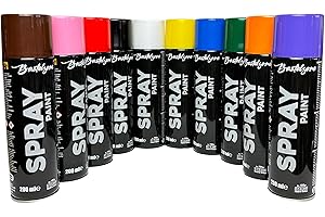 BASTELZONE Lot de 10 bombes aérosol 200 ml séchage rapide pour graffiti & déco - Noir, Blanc, Bleu, Vert, Rouge, Jaune, Violet, Orange, Rose, Marron (10 Couleurs)