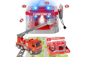 Otto Car Wash Toy Playset, With Push And Play Fire Engine - Stimulate Real Car Washing Experience With Lights, Steam Spray, Sound, Voice Call System – Comes With Activity Waterproof Foldable Car Mat