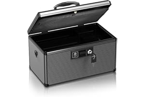 ZORVIDSON Medicine Lock Box With Key, Portable Medication Storage Box With Removable Tray for Home (Black, Large)