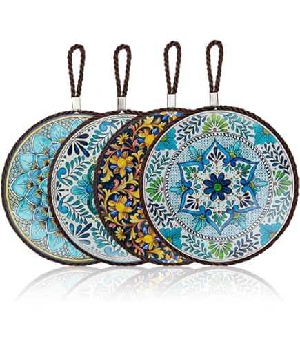 Sottobicchieri In Ceramica Con Motivo Mandala - Set Di 8 Con Porta Sottobicchieri In Metallo - Foto 6