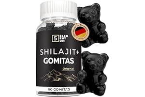 5 ELEMENTUM Shilajit Gummies - 60 gomas Shilajit Pure Himalaya Sin Azúcar, Vegano & Naturales - 71% Ácido Fúlvico - 300 mg por Porción - Shilajite Original con 85+ Rastros de Minerales - Sabor Agradable