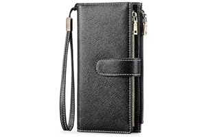 GOIACII Wallet for Women RFID Blocking Large Capacity Long Ladies Purse with Detachable Wrist Strap, Multiple Card Slots Zipper Coin Purse Leather Women's Wallets