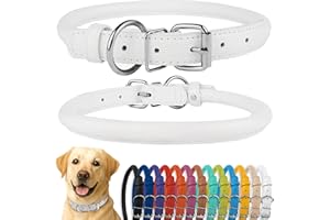 CollarDirect Collier de Chien en Cuir roulé, Collier de Chiot Rond rembourré Doux, Collier en Cuir véritable Fait à la Main pour Petit Grand Collier de Chat 13 Couleurs (40-45 cm, Blanc texturé)