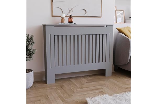 Vida Designs Chelsea Cache-radiateur Olive Grey - Moyen - Lattes verticales modernes pour une circulation optimale - H82xW111xD19cm - MDF peint Idéal pour salon et couloir