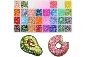 EuTengHao Kit de perles tubulaires 3 mm en verre pour la fabrication de bijoux, la broderie et la décoration intérieure (32 couleurs vives, 19200 pièces)