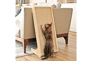 PETKARAY Dual-Use Cat Scratcher, 68cm High Scratching Board for Indoor Cats, Sisal Cat Scratching Post, L-Shaped Protecting Furniture Scratch Pad with Mouse Toy, Catnip