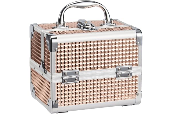 Joligrace Mallette Maquillage avec Le Miroir Valise Vanité Rangement Malette à Onglerie Organisateur Beauté Cas Femme Bijoux Boîte de Cosmétiques Professionnel avec Clés, Doré