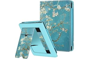 FINTIE Étui Compatible avec 6” Kobo Clara Colour/BW 2024 et Kobo Clara 2E 2022 - Coque Liseuse Housse avec Béquille, Fente pour Carte et Dragonne, Fleur Abricotier