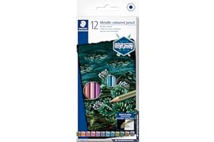 STAEDTLER 146M C12, Lápices de colores metálicos, para efectos de brillo metálico, brillo y reflejos en papel oscuro, mina suave con opacidad, 12 lápices de colores en estuche de cartón, 146M C12