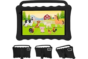 BYYBUO Kids Tablet, 7 Inch Android 12.0 GO Tablet for Kids, 1920 * 1200 Full HD Eye Protection Screen Toddler Tablets with Shockproof Case, Parental Control 7 Colors (Black)