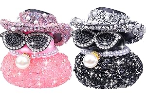 ‎MWMOEEN Mwmoeen Strassstein Gummiente Auto Ornamente, 2 stück Gummi Ente Auto Armaturenbrett Dekoration, Mini Ente mit glänzender Cowboyhut und Sonnenbrille für Auto, Büro, Schreibtisch Dekoration