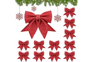 Bingqiling Rote Weihnachtsschleifen 12 Stück mit Glitzer, Weihnachtsbaum Schleifen für Weihnachtsbaum Deko, Weihnachtskranz, Geschenkverpackung, Tischdeko, Party & Festliche Dekoration