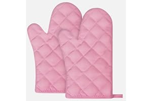AUAUY 1 Paar Ofenhandschuhe, Baumwolle Topfhandschuhe, Backofenhandschuhe, Waschbare Hitzebeständig [bis 180°C/356°F] Kochhandschuhe, rutschfeste Kochhandschuhe zum Kochen, Backen, Grillen (Rosa)