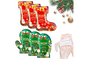 Allony Masque Pieds, 3 Pièces Masque Exfoliant Pied+3 Pièces Soins des Mains et des Pieds, Masque Pieds Très Secs et Abîmés, Modèle de Noël, Exfoliation Profonde pour Rendre la Peau Plus Lisse (A)