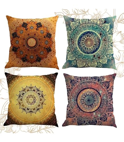 Federa decorativa in stile indiano tradizionale, stile bohémien, stile etnico, in cotone antico, per divano, quadrato, decorazione per la casa