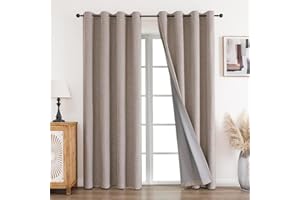 CUCRAF 100% Blackout Curtains Linen 84 Inch Drop 2 Panels Soft Texture Sun Blocking Thermal Eyelet Curtains for Bedroom Living Room 52 X 84 Inch