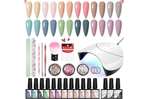 VANREESA Kit Vernis Semi Permanent Complet, Kit de 12 Couleurs pour Vernis Gel avec Lampe à LED U V 36W Base et Top Coat Mat Outils de Manucure Kit Complet pour Les Débutants