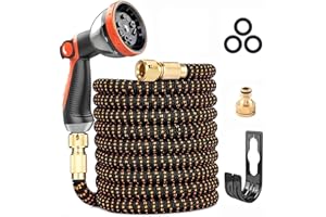 YOFIDRA Hose Pipe, Upgraded 3-Layer Latex Expandable Garden Hose 50FT, with 3/4"&1/2" Metal Connectors, No-Kink Flexible Water Hose, 10 Function Spray, for Gardening, Cleaning & Washing(50ft/15m)