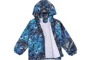 LACOFIA Veste Imperméable Enfant Garçon Veste Coupe Vent à Capuche Blouson de Pluie Léger Doublé de Maille pour Enfants 3~12 ans
