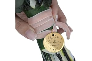 DIVINO REGALO Medalla ramo de novia personalizado | Chapa redonda boda (Un trocito de cielo nos acompaña hoy) | Regalo de boda para novia | Acero inoxidable en dorado | Cinta de terciopelo rosa palo
