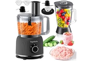 ‎VEGENUTRIX Küchenmaschine und Mixer Kombination 1500W, 2,5L Zerkleinerer für Fleisch, Gemüse und Teig, 2L Standmixer mit Glasbehälter, 2 Geschwindigkeitsstufen&Pulsfunktion für Smoothies, Saft usw.